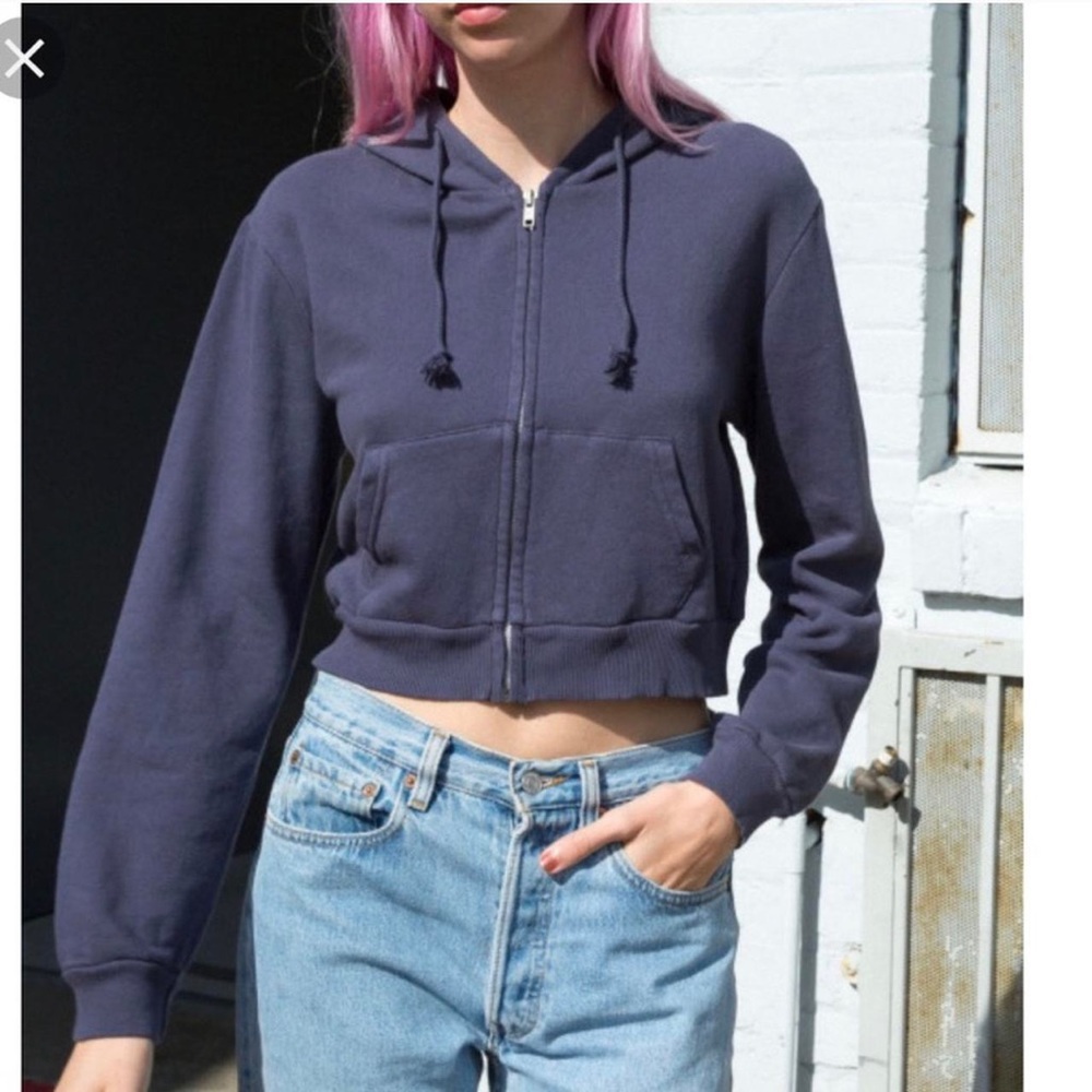 SOLD brandy melville dark navy blue crystal zip up hoodie ..⃗.🕊•̩̩͙⁺゜
